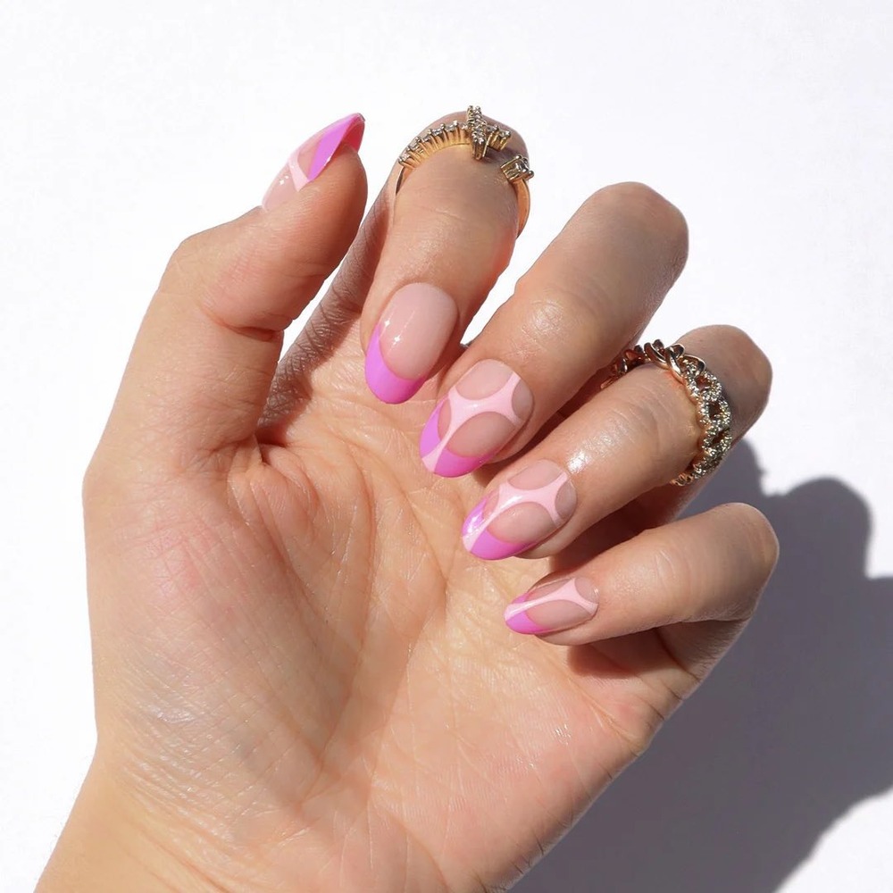 Nail Reformation Press On Nails Pink French Tip Abstract Swirl 32 Count Kit‎ NEW